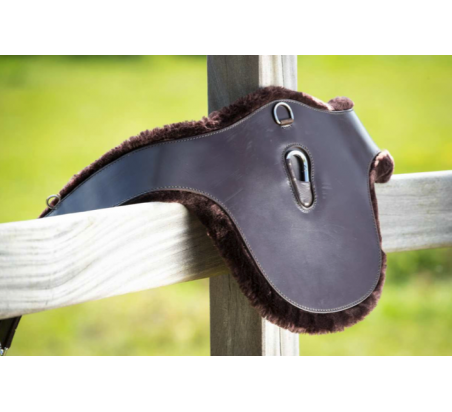 HFI leather belly protector girth with synthetic sheepskin