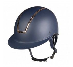 The HKM Lady Shield helmet in navy colour with pink gold insert.