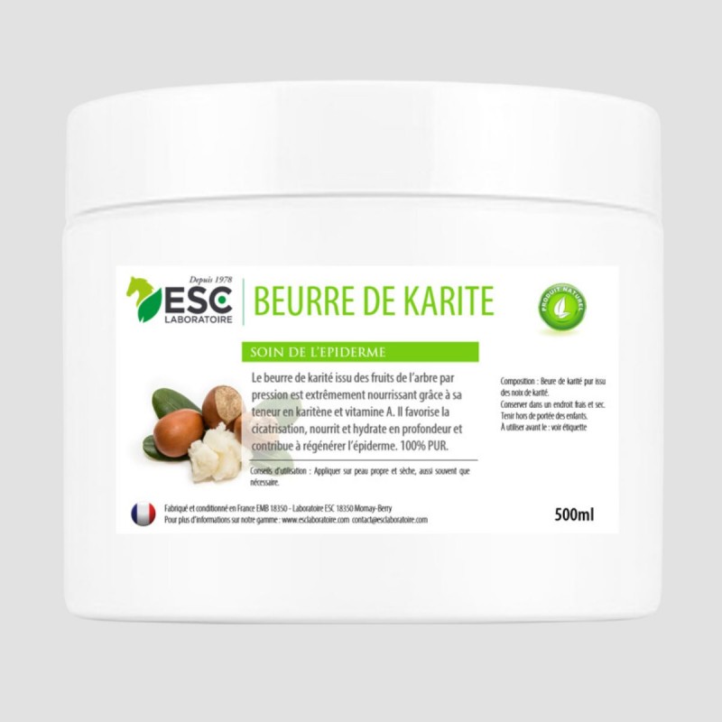 ESC LABORATOIRE Beurre de Karité – Pur et riche en vitamines A et E – Nourrit et protège l’épiderme du cheval